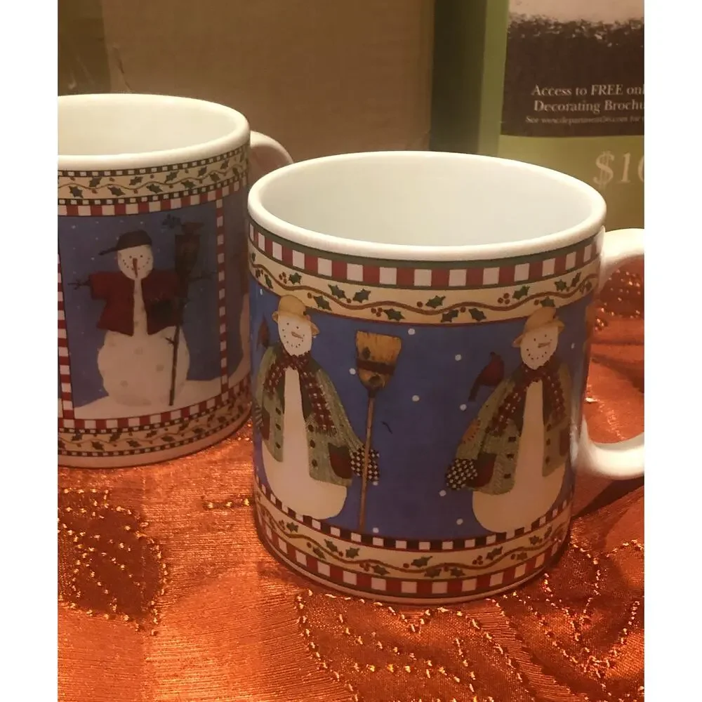 Sakura Debbie Mumm 1998 Snowman Frosty Discontinued Mug Set of 4 Holiday Gift‎